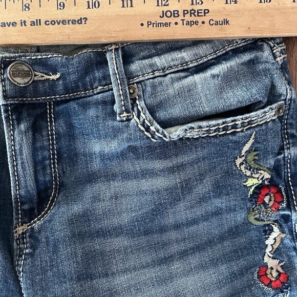 Driftwood Embroidered Jeans Womens 30 Floral Bohemian Distressed Selvage - Picture 5 of 7